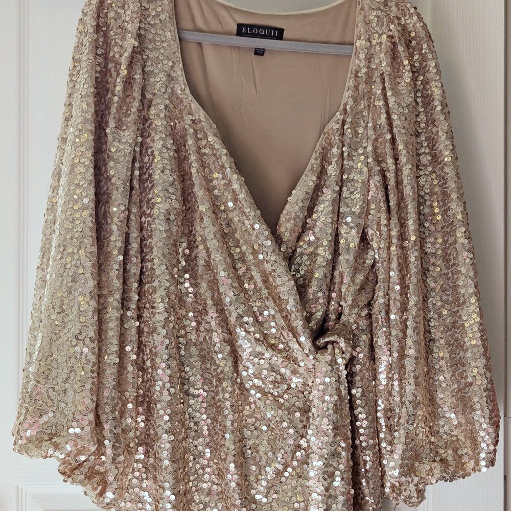 Eloquii Gold Sequin Wrap Dress Size 16
